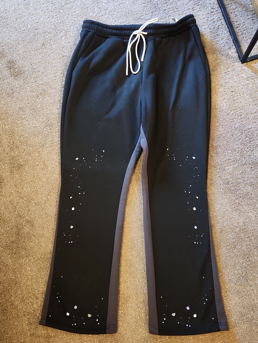 Black Paint-Splatter Men's Joggers with Drawstring Waist